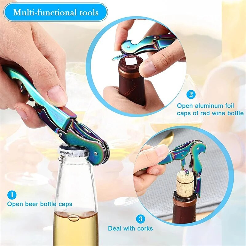 Deschizător de vin din oțel inoxidabil, tirbușon cu balamale dublă Deschizător de sticle de bere profesional pentru chelneri pentru restaurante sau barmani