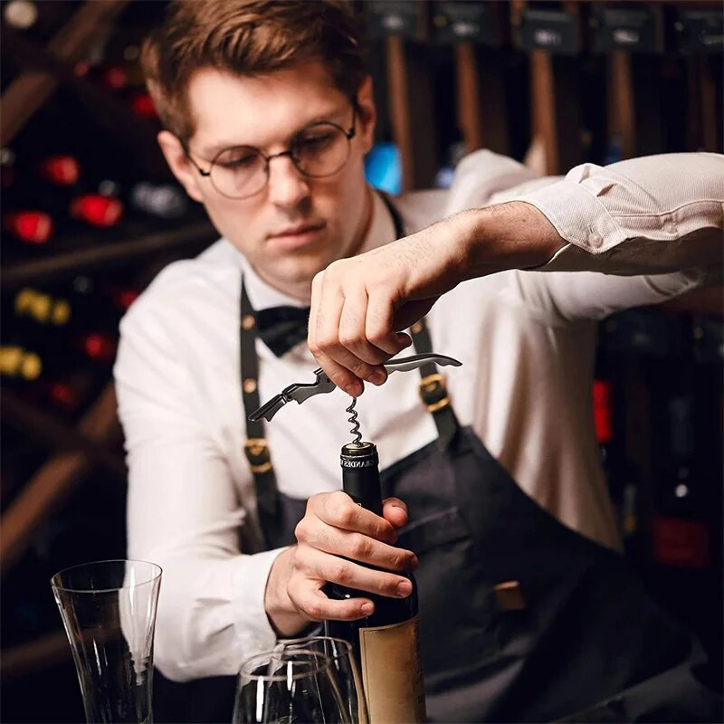 Deschizător de vin din oțel inoxidabil, tirbușon cu balamale dublă Deschizător de sticle de bere profesional pentru chelneri pentru restaurante sau barmani