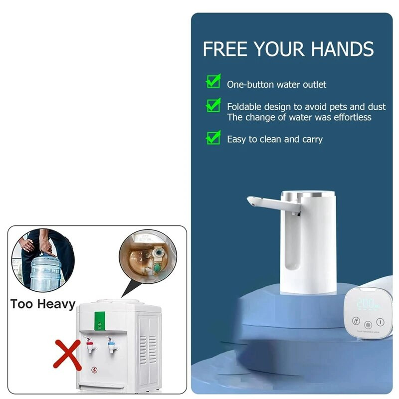 Dozator de sticle de apă de 5 galoane Pompă electrică portabilă de apă potabilă Pompă electrică pliabilă de apă potabilă cu afișaj
