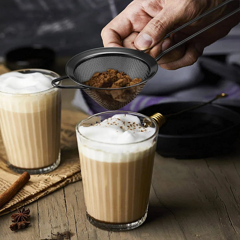 Sita din plasă din oțel inoxidabil Sită fină pentru ceai cu strecurătoare cu mâner lung Scurtă cu plasă Sită pentru făinuri alimentare de cafea de cocktail