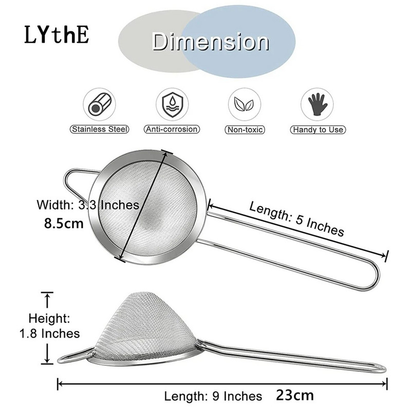 Sita din plasă din oțel inoxidabil Sită fină pentru ceai cu strecurătoare cu mâner lung Scurtă cu plasă Sită pentru făinuri alimentare de cafea de cocktail