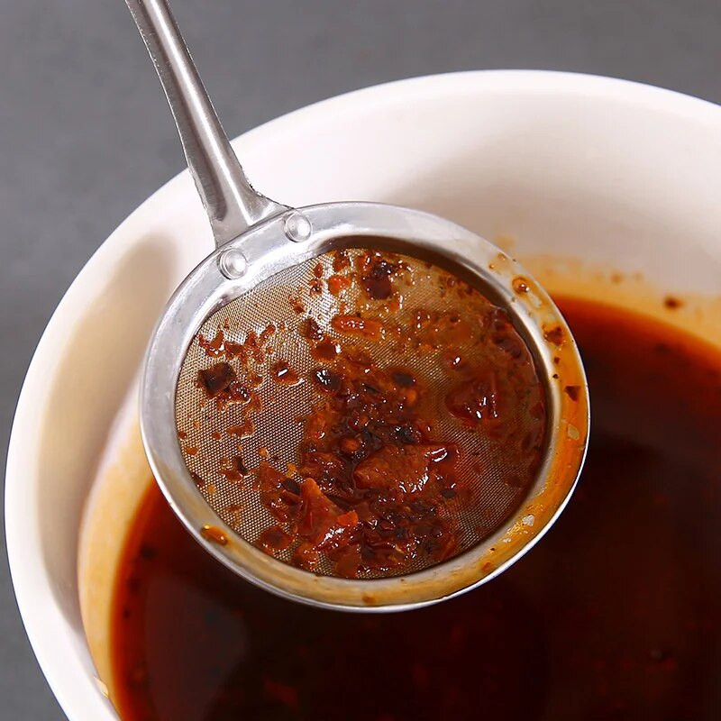 Virtuvės filtro šaukštas karšto puodo filtras nerūdijančio plieno smulkaus tinklelio aliejaus puodo sietelis Skimmeris ovalus smulkaus tinklelio virtuvės priedai