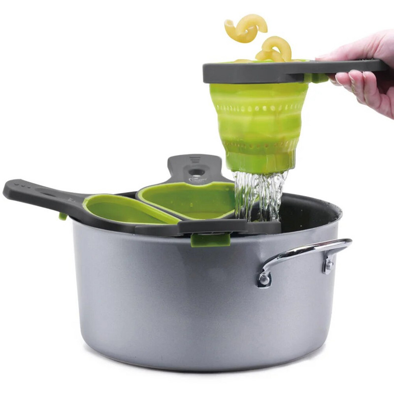 Инструменти за паста Сгъваем силиконов гевгир Цедки Кухненска цедка Мрежа за спагети Кошница за готварска печка Гевгир Кухненски инструменти за печене