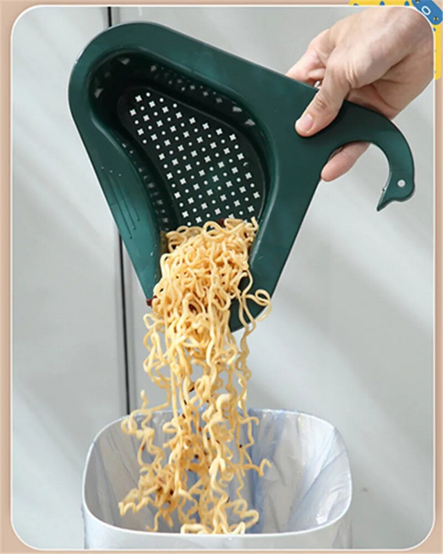 Mosogató Hattyú lefolyó kosár Háztartási Lyukasztómentes Konyha Zöldségmosás Többfunkciós Medence Háromszögletű műanyag vízszűrő állvány