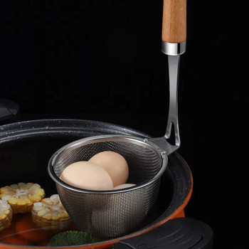 1 τμχ 304 Ανοξείδωτο φίλτρο Skimmer Κουτάλι Ξύλινη λαβή Hot Pot τρυπητό Σκεύη κουζίνας Εργαλείο μαγειρέματος Λαχανικά φιλτράρισμα