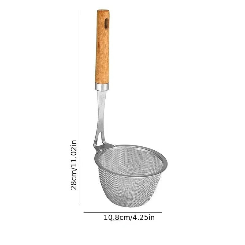 1 db 304 rozsdamentes acél szkimmer szűrő kanál fa nyelű forró edény szűrőedény Konyhai edények Főzőeszköz Zöldségszűrés