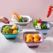 Coș de depozitare pliabil din silicon pentru bucătărie, cu utilizare multiplă, pentru scurgere de fructe și legume