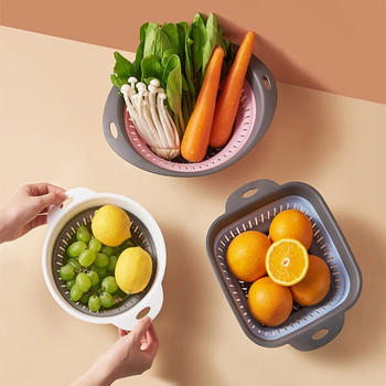 Сгъваема силиконова кухненска кошница за съхранение Многофункционален отцедник за плодове и зеленчуци Сгъваем кухненски органайзер за отцеждане