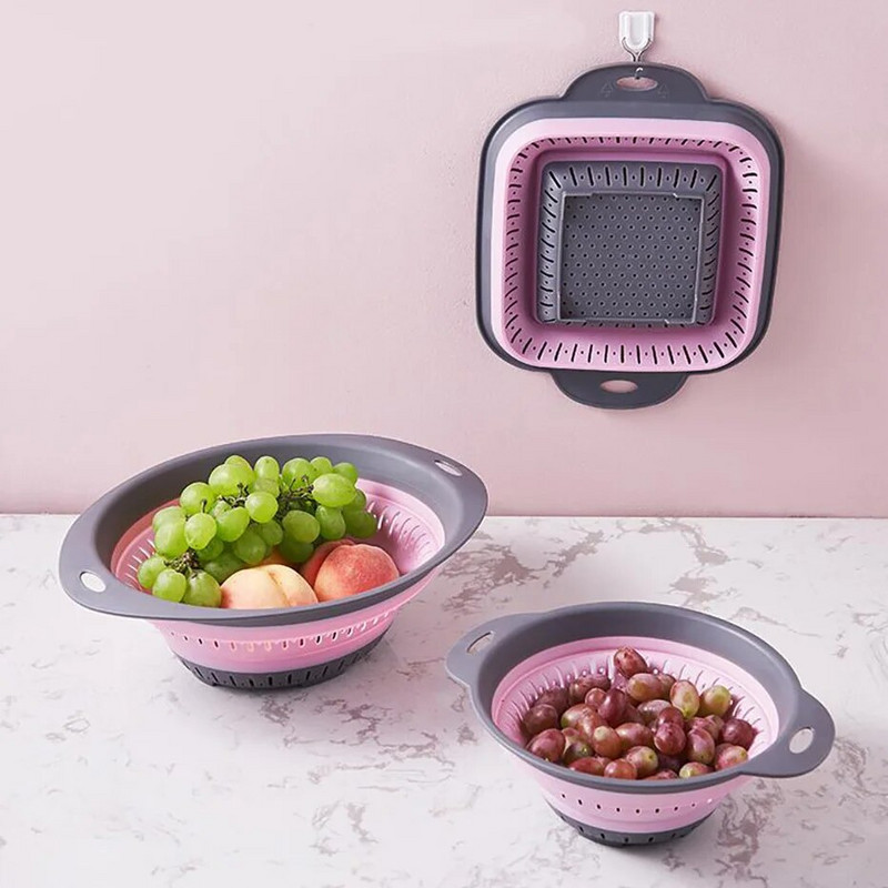 Sulankstomas silikoninis virtuvės laikymo krepšelis Daugiafunkcis vaisių ir daržovių kanalas Sulankstomas virtuvės kanalizacijos dėklas