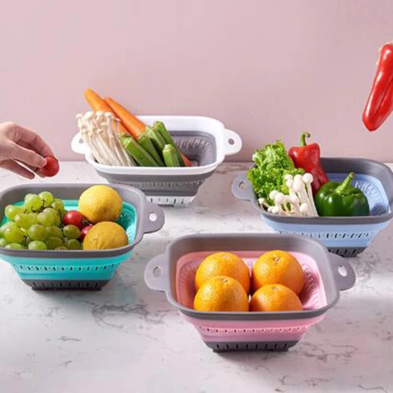 Coș de depozitare pliabil din silicon de bucătărie, strecurătoare pliabilă, strecurătoare de fructe, legume, filtru de scurgere, organizator