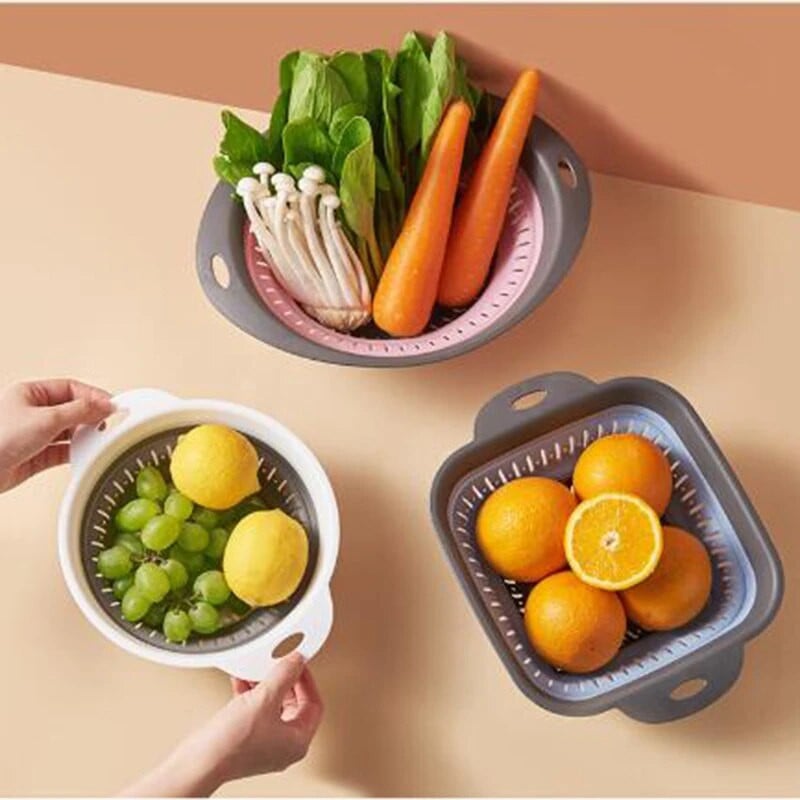 Coș de depozitare pliabil din silicon de bucătărie, strecurătoare pliabilă, strecurătoare de fructe, legume, filtru de scurgere, organizator