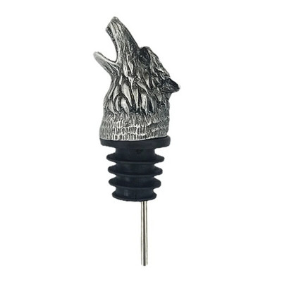 Naujo stiliaus kūrybinis cinko lydinys Wolf Head vyno burnos batonėlis Šeimos aksesuaras Raudonojo vyno laukinis pledas degtinės butelio kamštis pilstymo įrankiai