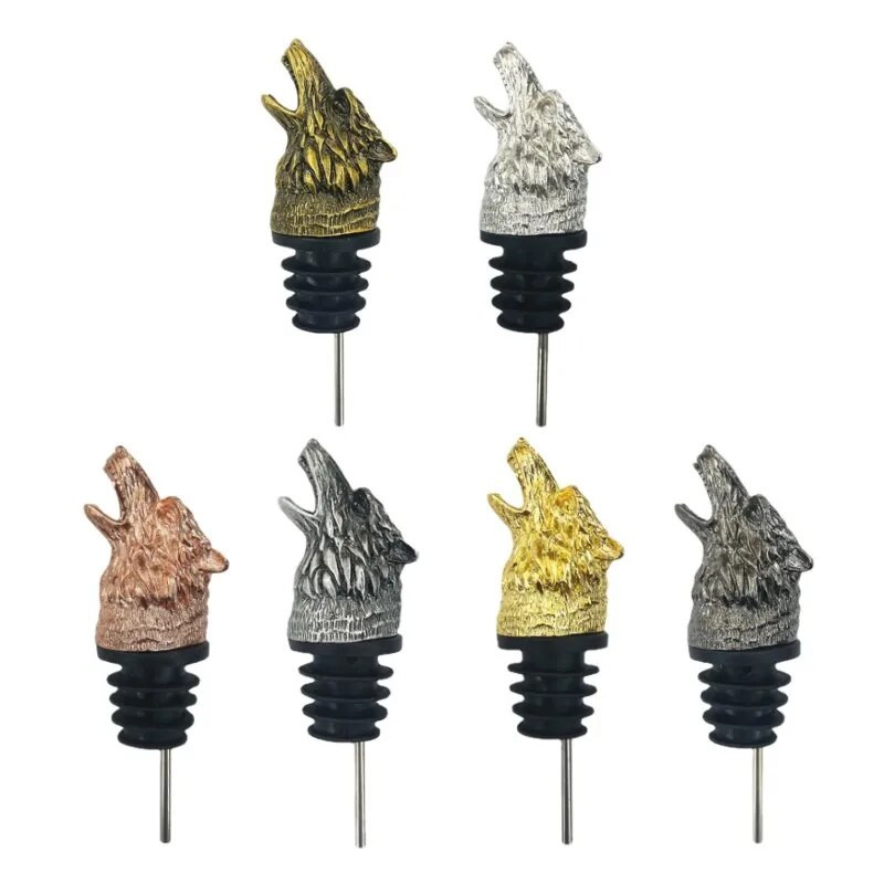 Naujo stiliaus kūrybinis cinko lydinys Wolf Head vyno burnos batonėlis Šeimos aksesuaras Raudonojo vyno laukinis pledas degtinės butelio kamštis pilstymo įrankiai