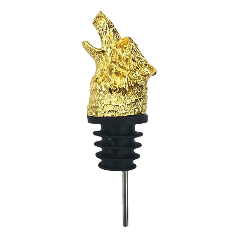 Naujo stiliaus kūrybinis cinko lydinys Wolf Head vyno burnos batonėlis Šeimos aksesuaras Raudonojo vyno laukinis pledas degtinės butelio kamštis pilstymo įrankiai