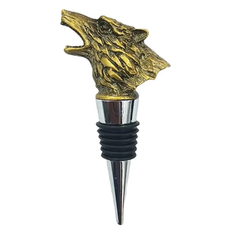 Naujo stiliaus kūrybinis cinko lydinys Wolf Head vyno burnos batonėlis Šeimos aksesuaras Raudonojo vyno laukinis pledas degtinės butelio kamštis pilstymo įrankiai