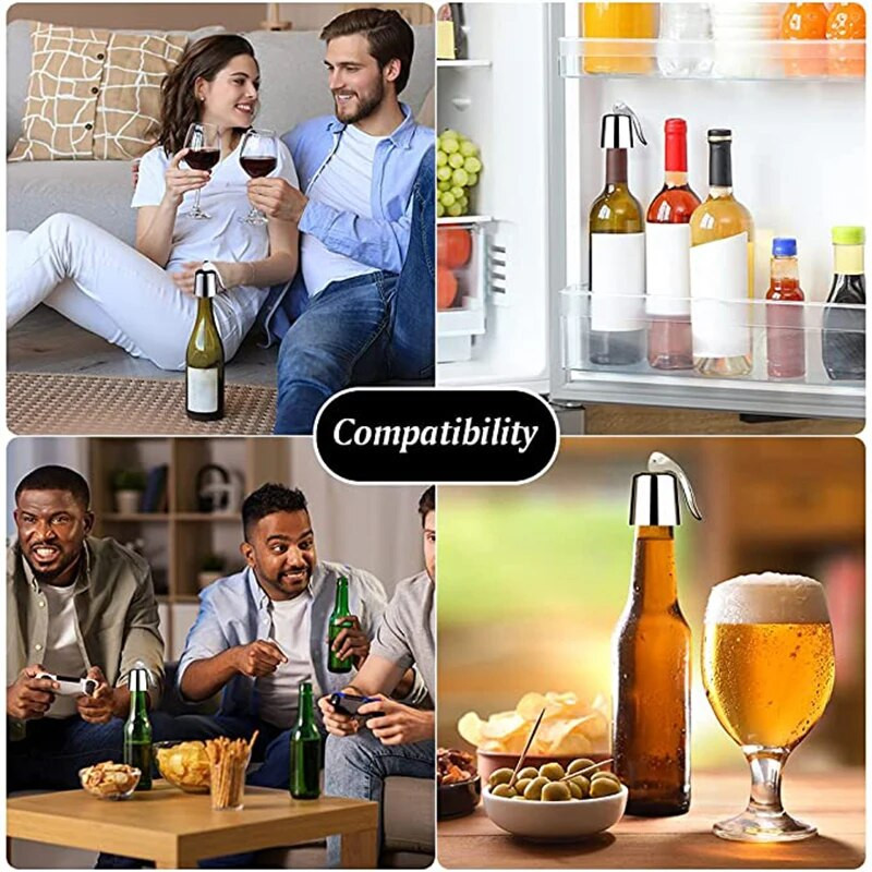 Vyno butelio kamštis nerūdijančio plieno, daugkartinio naudojimo nepralaidus silikoninis šampano butelių sandariklis Vyno šviežumą išlaikantis butelis