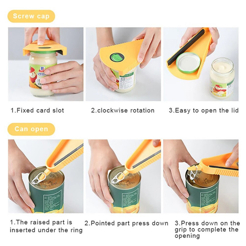 Új kupaknyitó konyhai kütyük 5 az 1-ben állítható, többfunkciós palackfedelek le Munkatakarékos csavaros üvegnyitó konyhai kiegészítők