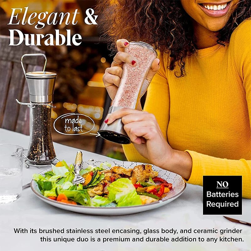 Druskos ir pipirų malūnėliai, nerūdijančio plieno prieskonių malūnėliai, pipirų plaktuvai, reguliuojami stambumo malūnėliai, virtuvės prietaisai