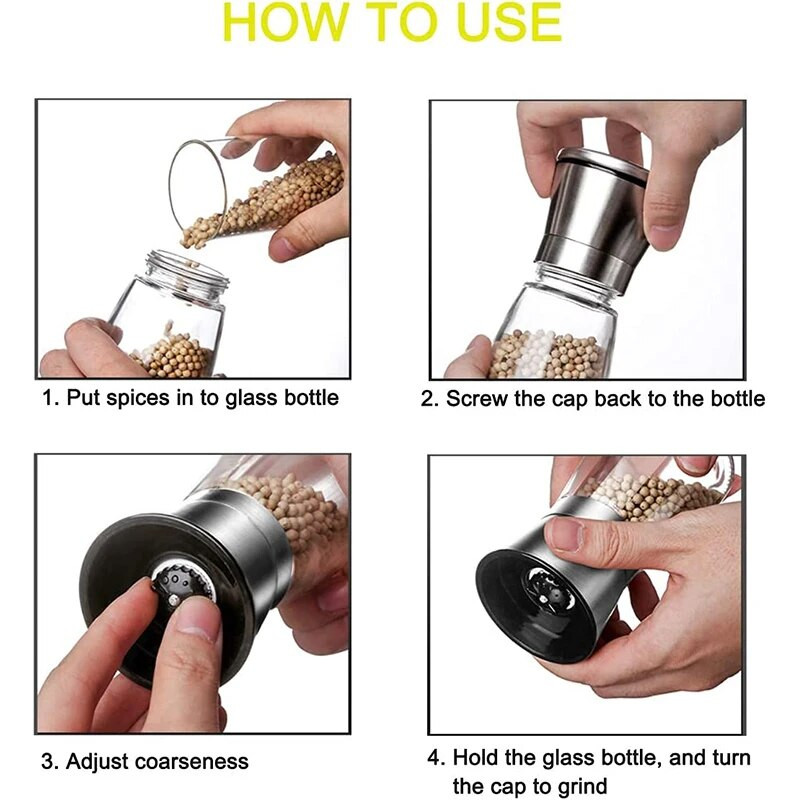 Druskos ir pipirų malūnėliai, nerūdijančio plieno prieskonių malūnėliai, pipirų plaktuvai, reguliuojami stambumo malūnėliai, virtuvės prietaisai