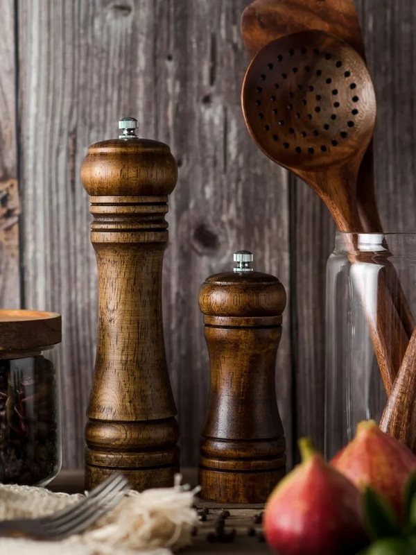 5 colių 8 colių 10 colių druskos ir pipirų malūnėlis, masyvios medienos prieskonių pipirų malūnėlis su stipriu reguliuojamu keraminiu virtuvės maisto ruošimo įrankiais