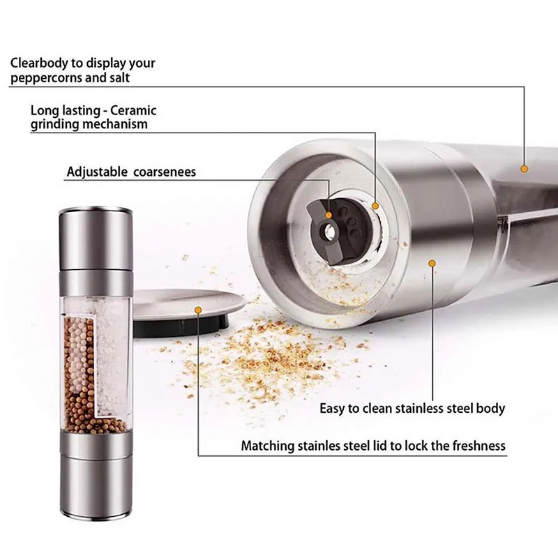 Paprikadaráló 2 az 1-ben Paprikadaráló kézi rozsdamentes acél Só Borsdaráló Fűszerezés Konyhai eszközök Darálás főzéshez
