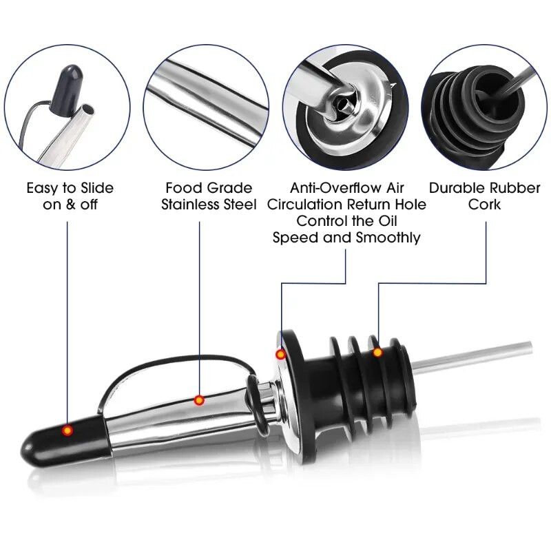 5/1db rozsdamentes acél borkiöntő Tartós borfolyós palack dugó kifolyó palack kiöntő dugó palackrúd tartozékhoz