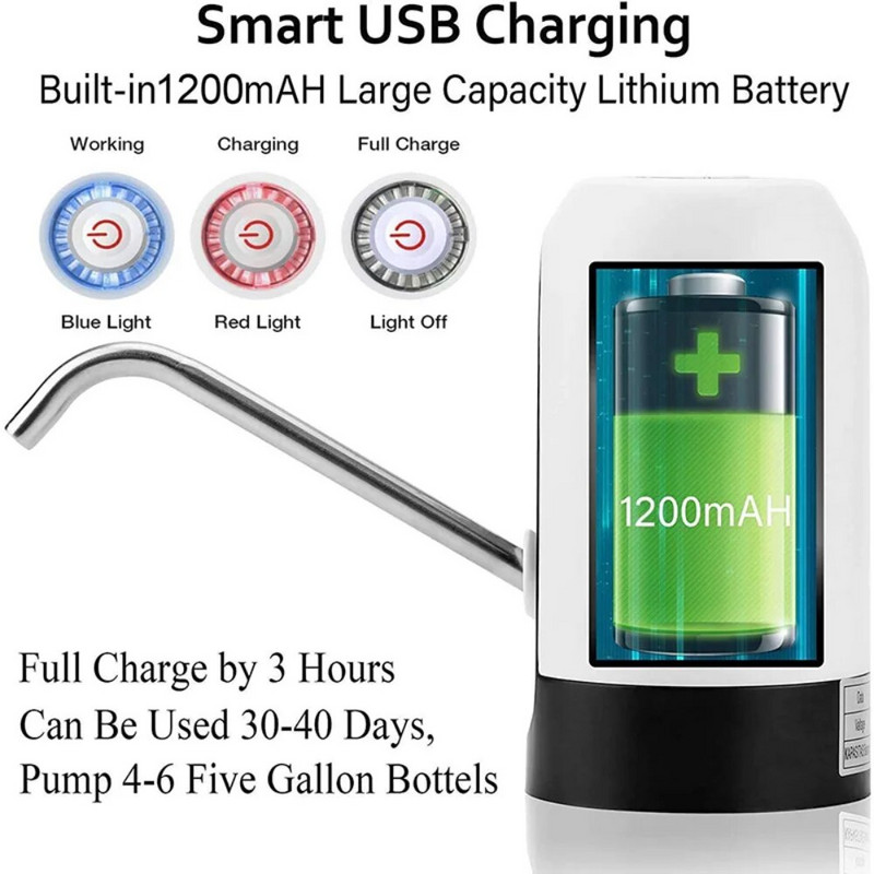 Automata vízadagoló elektromos vízszivattyú gombos vezérlő USB töltő konyhai irodai kültéri italadagoló borelszívó