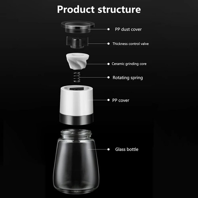 Virtuvinis rankinis malūnėlis Druskos ir pipirų malūnėlis Daugkartinis pipirų plaktuvas Reguliuojamo storio prieskonių talpa Malūnėlis Prieskonių malūnėlis