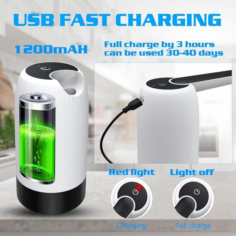 Pumpa za dozator vode za boce od 5 galona - automatski dozator za vrč za pitku vodu s USB punjenjem, prijenosni električni, jednostavan za korištenje