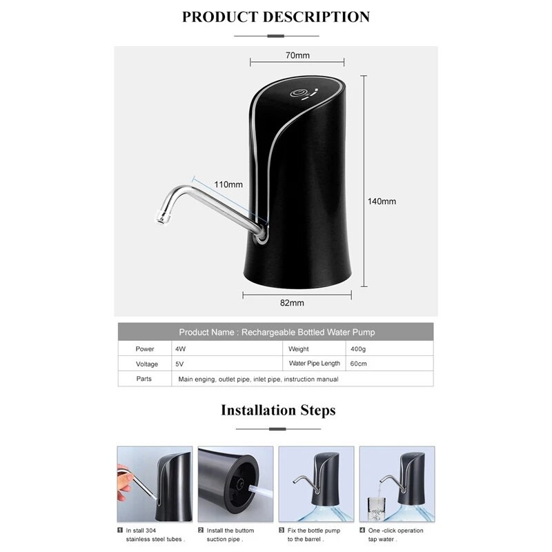 Pumpa za bocu s vodom Električna pumpa za doziranje vode Pumpa za bocu Pumpa za vodu USB punjenje Automatski prekidač za doziranje
