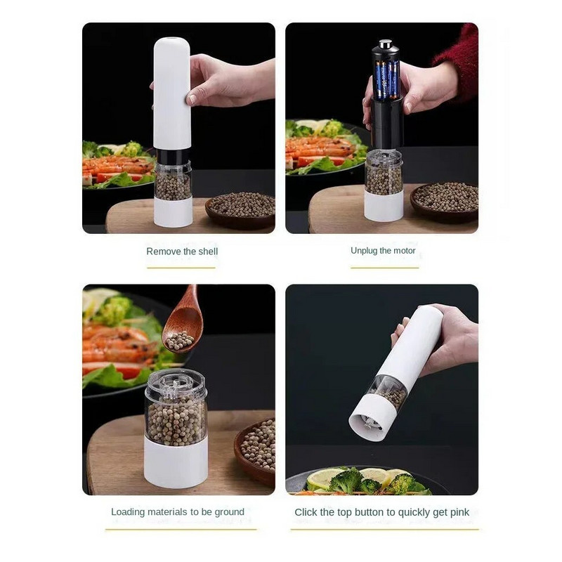 Druskos pipirų malūnėlis Elektrinis prieskonių miltų malūnėlis Reguliuojamas stambumas Virtuvė Grilis Įrankiai Prieskoniai Pipirų malūnėlis