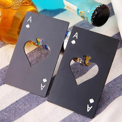 Deschizător de sticle din oțel inoxidabil În formă de card de poker negru, sticle de bere, borcane de vin, deschizător de sticle, instrument creativ personalizat, cadou