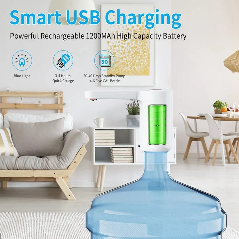 Dávkovač vody na fľaše, odnímateľný dávkovač vody na fľaše, vylepšené prenosné automatické nabíjanie cez USB