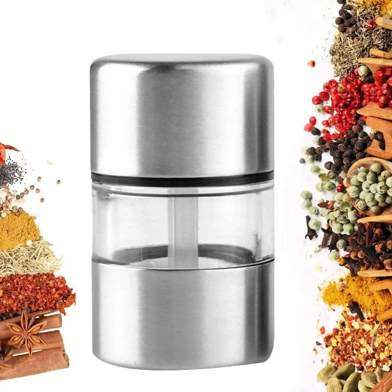 Ръчна мелница за сол и черен пипер Преносима мини мелница за мелница за билки, черен пипер, подправка, розова сол, кухненски джаджи от неръждаема стомана