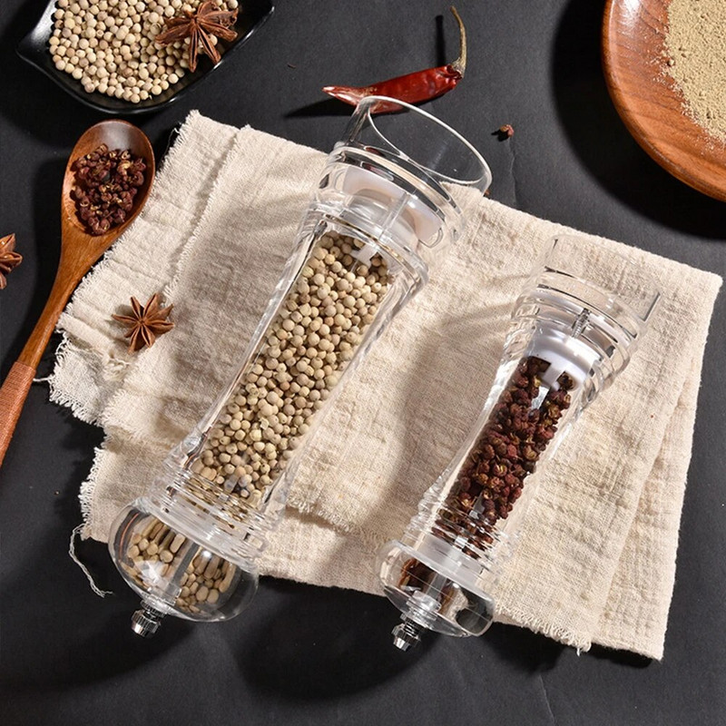 Manuāla piparu dzirnaviņas — akrila sāls un piparu kratītāji, regulējams rupjums ar keramikas rotora virtuves piederumiem