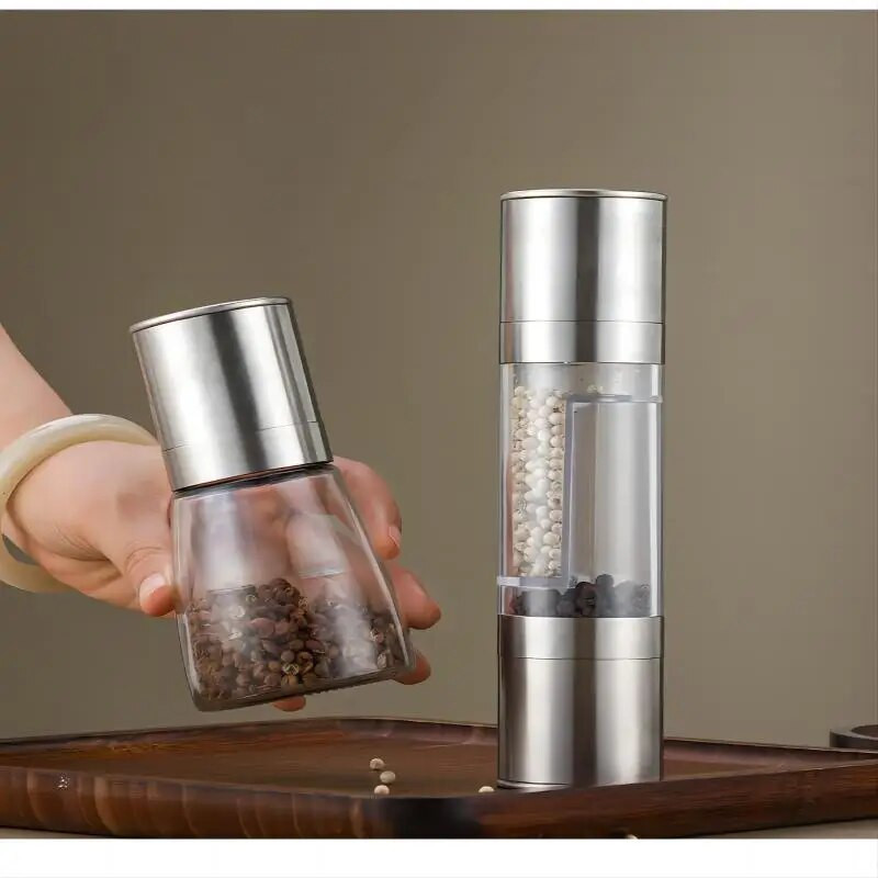 Mașină de tocat piper două-în-ună, din oțel inoxidabil, cu două capete, Gadgets de bucătărie, sare de mare, condimente, râșniță manuală cu două capete