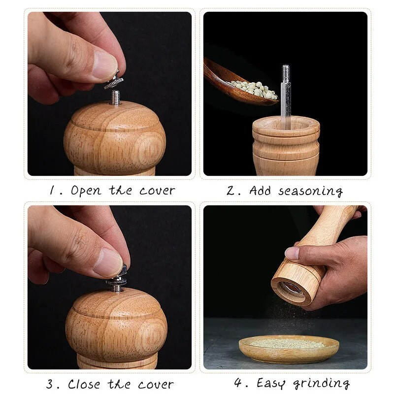 5/8/10-tolline käsitsi tammepipraveski täpipipra jahvatuspudel Köök maitseainepurgi pudelid Reguleeritavad soola- ja pipraveskid