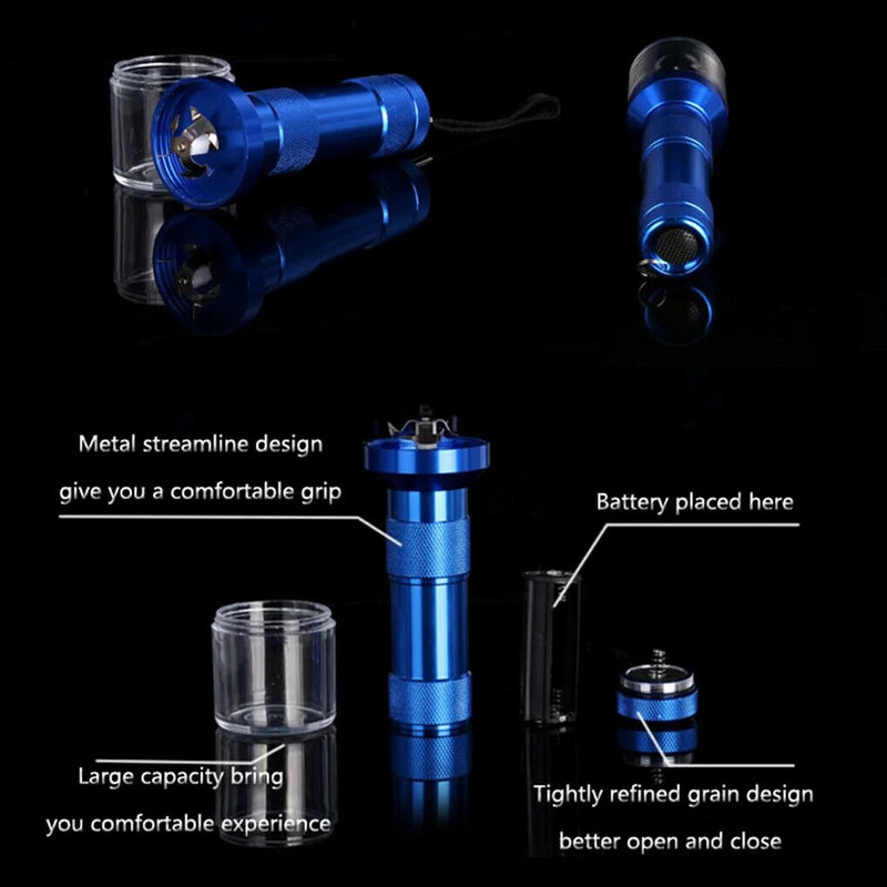 Malūnėlis Nešiojamas elektrinis degiklio formos trupintuvas Vidinis lauko stovyklavimas Smulkinimo malūnas Šlifavimo įrankių priedai Sidabras