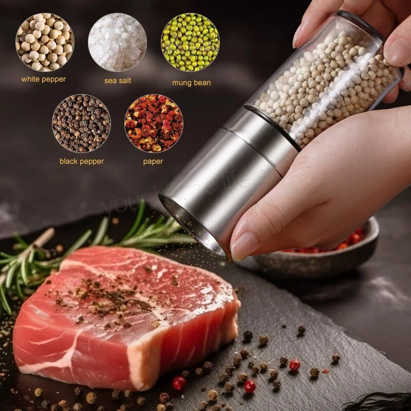 Atnaujintas pipirų malūnėlis pipirų malūnėlis, 304 nerūdijančio plieno reguliuojamo stambumo pipirų malūnėlis su keramikiniu rotoriumi druskos malūnėliu