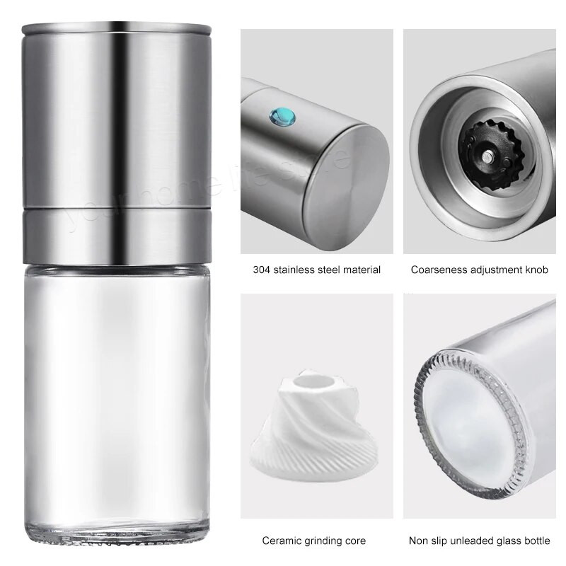 Atnaujintas pipirų malūnėlis pipirų malūnėlis, 304 nerūdijančio plieno reguliuojamo stambumo pipirų malūnėlis su keramikiniu rotoriumi druskos malūnėliu