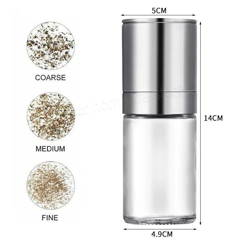 Atnaujintas pipirų malūnėlis pipirų malūnėlis, 304 nerūdijančio plieno reguliuojamo stambumo pipirų malūnėlis su keramikiniu rotoriumi druskos malūnėliu