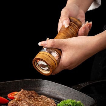 1 τεμ. Χειροκίνητος αλατοπίπερος Ξύλινος μύλος Ισχυρός με ρυθμιζόμενο κεραμικό μύλο Spice Pepper Αλατιέρα για εργαλεία μαγειρικής κουζίνας