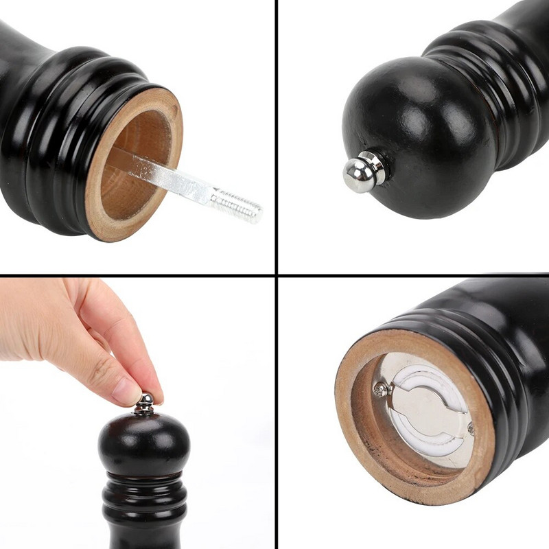 Mori de sare si piper Moara de piper cu rasnita ceramica reglabila puternica din lemn masiv, control manual, unelte de gatit pentru gratar