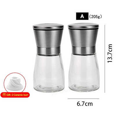 Rankinis pipirų malūnėlis su reguliuojamu stambiu malūnu, druskos ir pipirų malūnėliu namų virtuvei, nerūdijantis plienas + stiklas