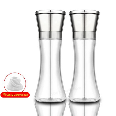 Rankinis pipirų malūnėlis su reguliuojamu stambiu malūnu, druskos ir pipirų malūnėliu namų virtuvei, nerūdijantis plienas + stiklas