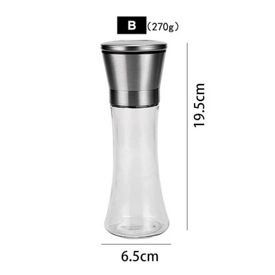 Rankinis pipirų malūnėlis su reguliuojamu stambiu malūnu, druskos ir pipirų malūnėliu namų virtuvei, nerūdijantis plienas + stiklas