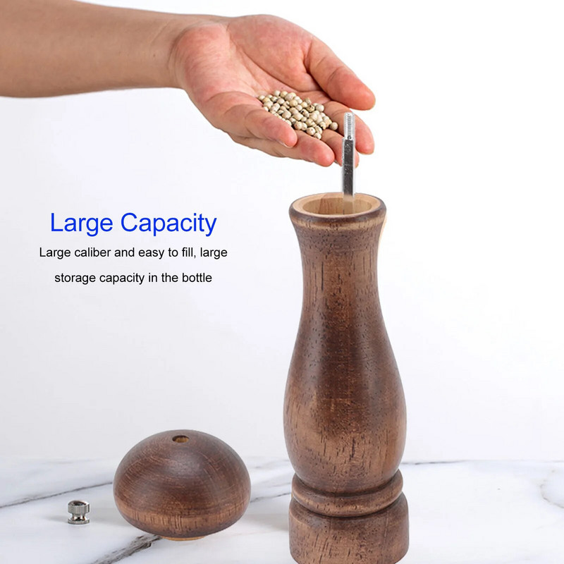 Természetes fából készült kézi borsdaráló palackos fűszerőrlők hosszú forgattyús konyhai ételdaráló szerszámmal