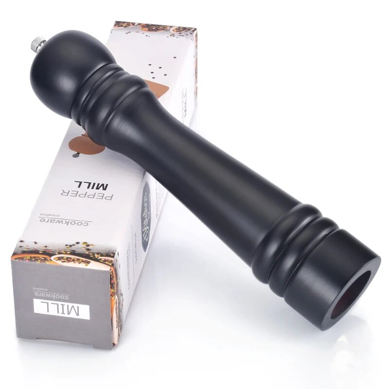 Peugeot kepimo druska 27,5 cm medinis juodos spalvos druskos ir pipirų malūnėlių rinkinys