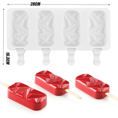 Silikoninės popsicle formelės 4 ertmių „pasidaryk pats“ šokolado formelės su mediniais pagaliukais laikymo indeliai Helovino ledų ovalus pyragas