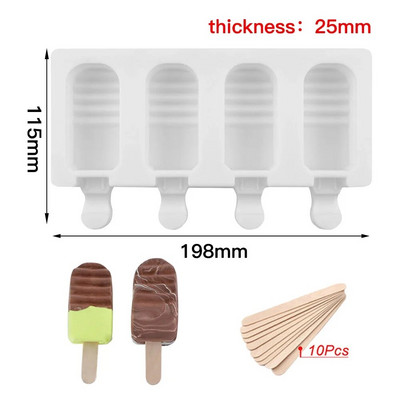 Silikoninės popsicle formelės 4 ertmių „pasidaryk pats“ šokolado formelės su mediniais pagaliukais laikymo indeliai Helovino ledų ovalus pyragas